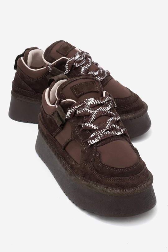 210-3001-5-KAHVERENGI SUETRAVEN Kahverengi Süet Hakiki Deri Kadın Platform Sneaker