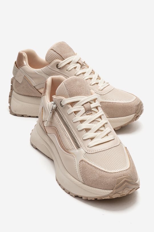 98-83146-3-BEJ/ROSEROCCA Bej Rose Fermuar Detaylı Kadın Sneaker