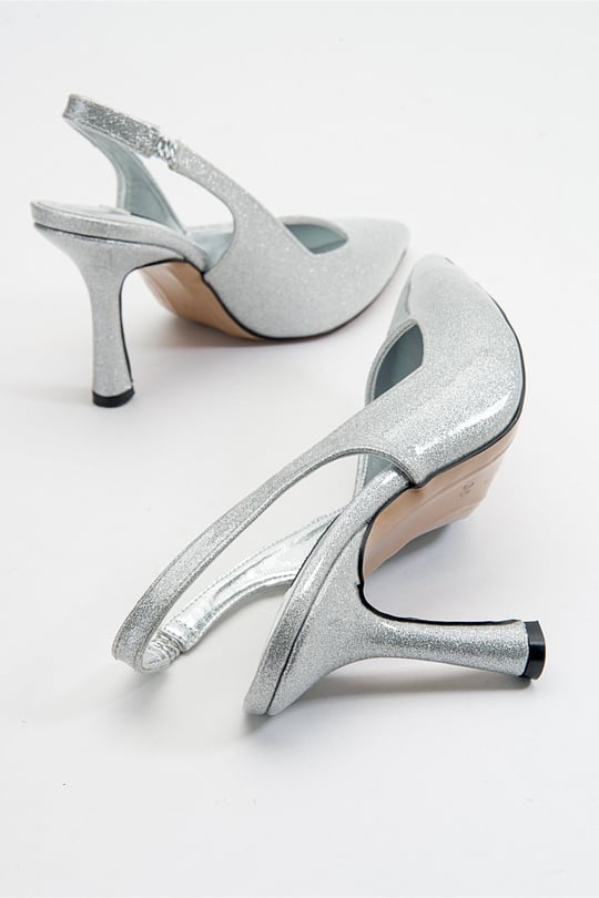 BUDVA Gümüş Simli Kadın Topuklu Ayakkabı