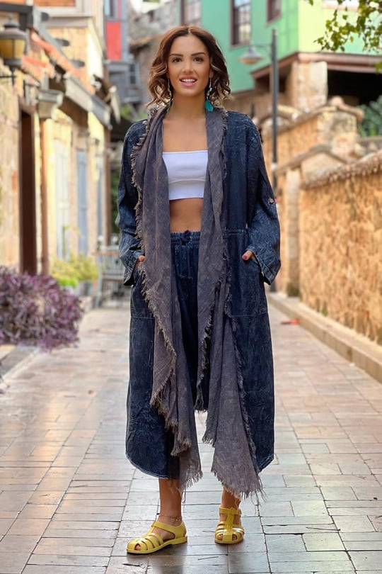 Denim %100 Pamuk Tasarım Pardesü