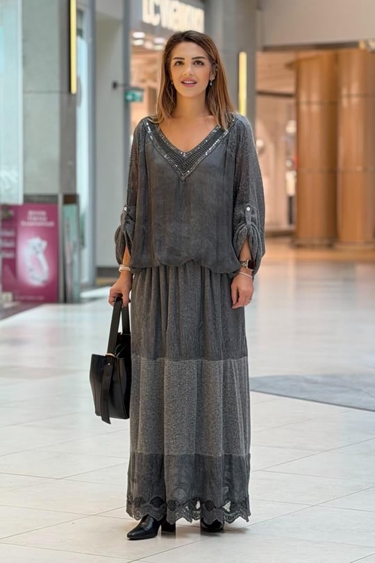 Gri İtalyan Yünlü Etek Bluz İkili Takım