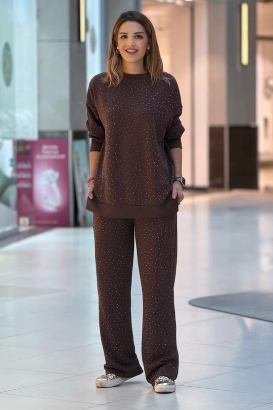 Kahverengi Işıltılı Modal Kumaş Eşofman Takım