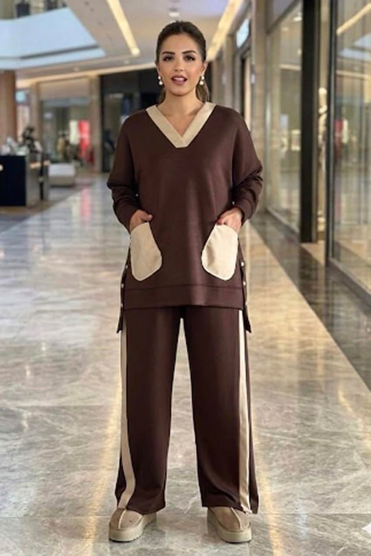 Kahverengi Önden Çift Cepli Takım