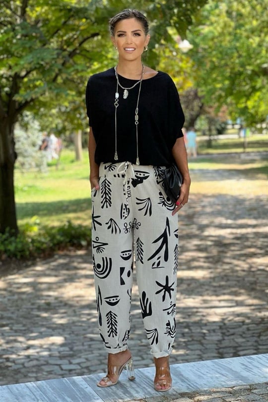 Krem Renkli %100 Pamuk Müslin Kumaş Pantolon