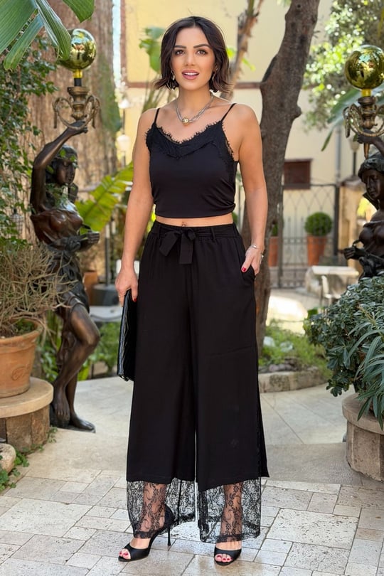 Siyah Dantelli Pantolon