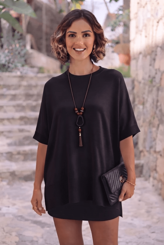 Siyah Oversize Triko Bluz
