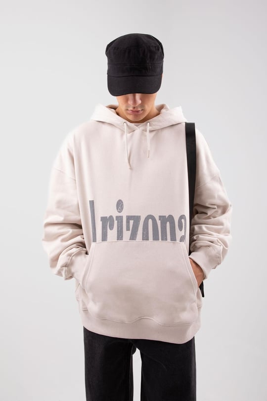 Arizona Baskılı Oversize Bej Oversize Hoodie