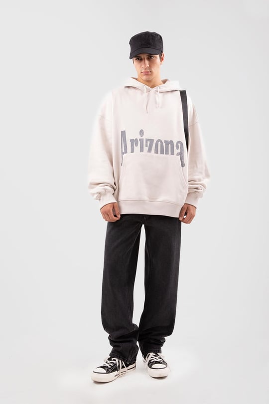 Arizona Baskılı Oversize Bej Oversize Hoodie