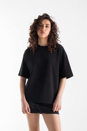 Basic Boxy Fit Siyah Tişört
