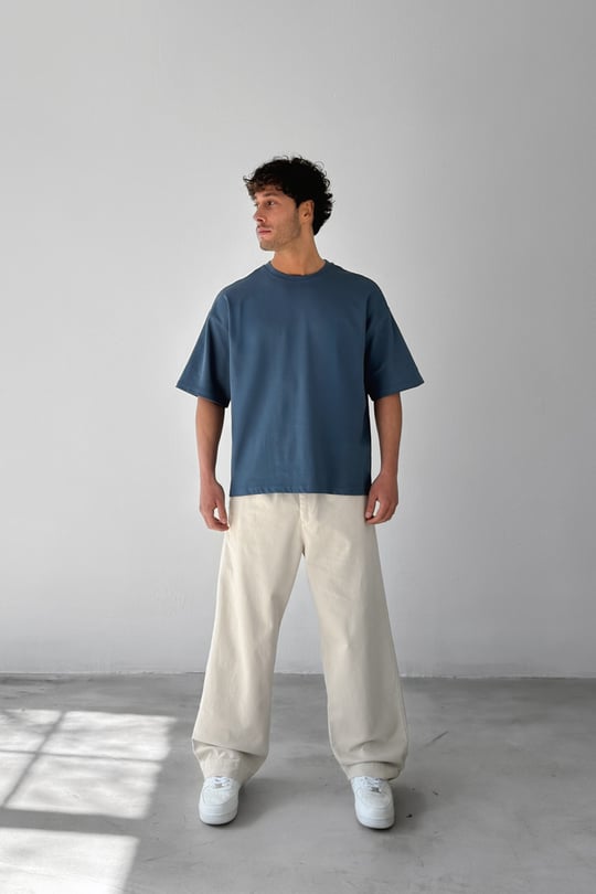 Basic Boxy Fit İndigo Tişört
