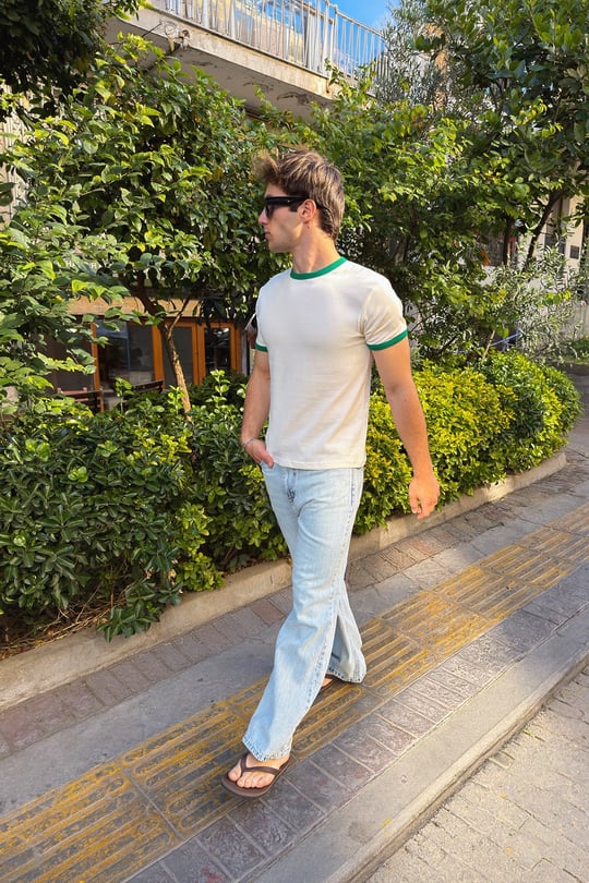 Ecru Green Ringer Tee