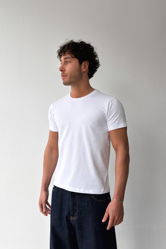 Basic Slim Fit Beyaz Tişört