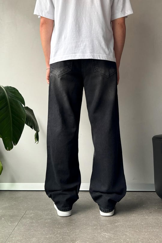 Çizgi Detay Baggy Jean Siyah
