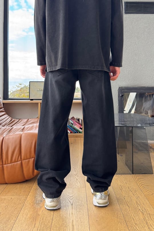 Çizgili Baggy Fit Siyah