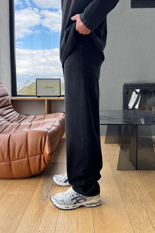 Çizgili Baggy Fit Siyah
