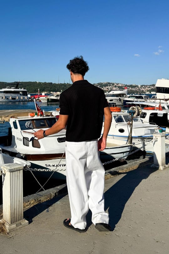 Desenli Triko Gömlek Siyah