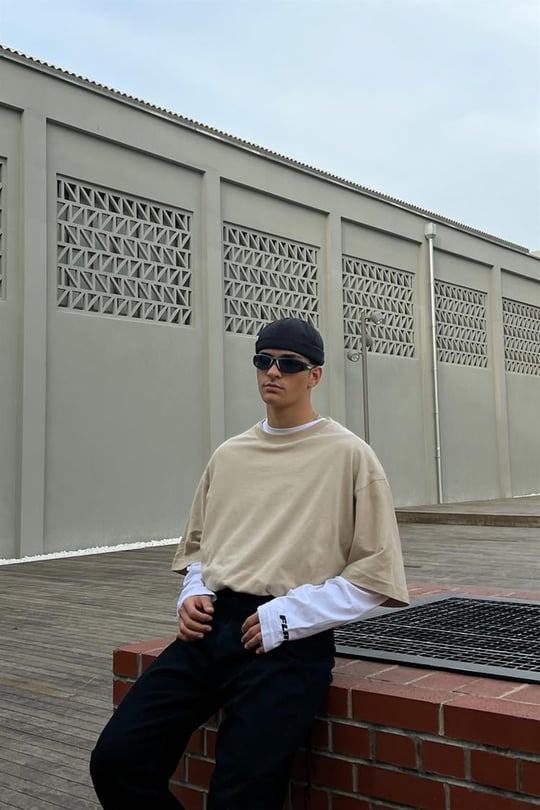 Flaw Atelier Basic Bej Oversize Tişört