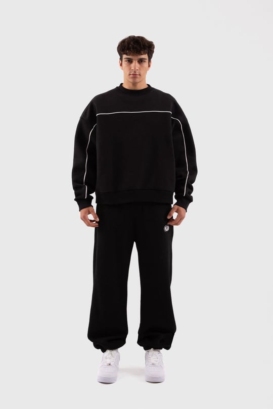 Flaw Atelier Old Skool Kalıp İçi Pamuklu Sweatshirt Siyah
