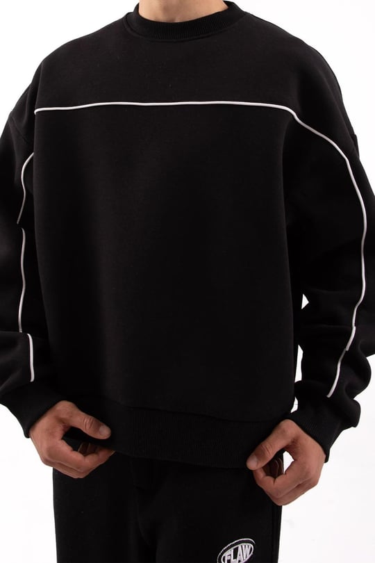 Flaw Atelier Old Skool Kalıp İçi Pamuklu Sweatshirt Siyah