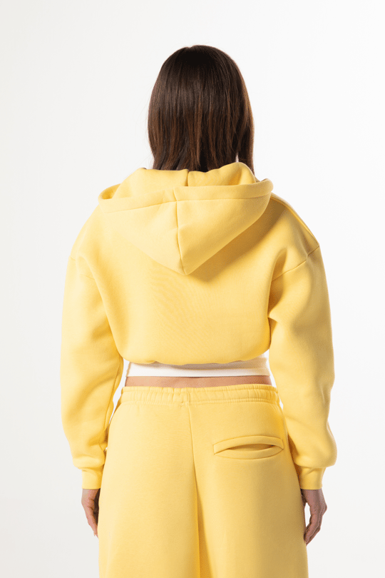 Flaw Nakışlı Sarı Zip Crop