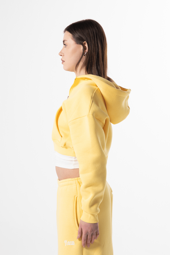Flaw Nakışlı Sarı Zip Crop