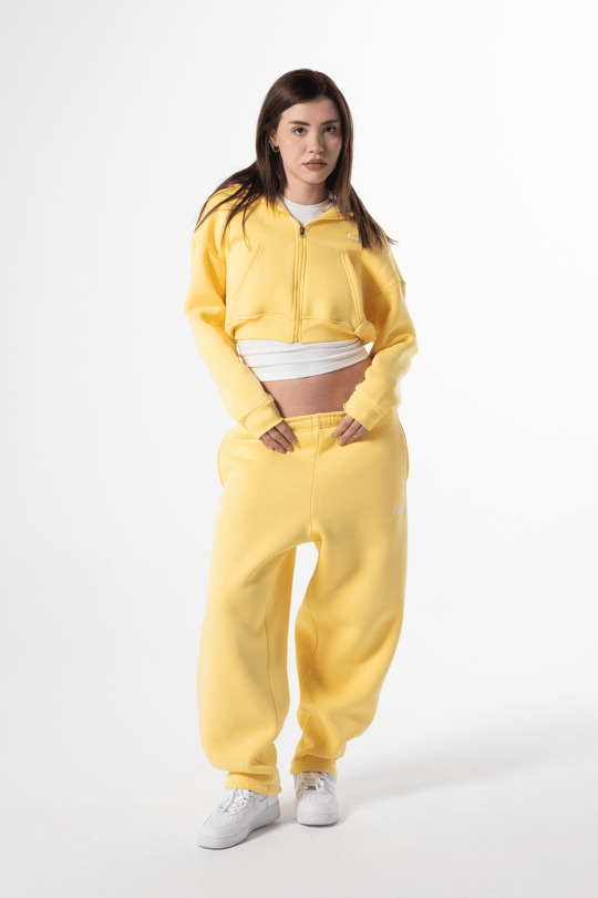 Flaw Nakışlı Sarı Zip Crop