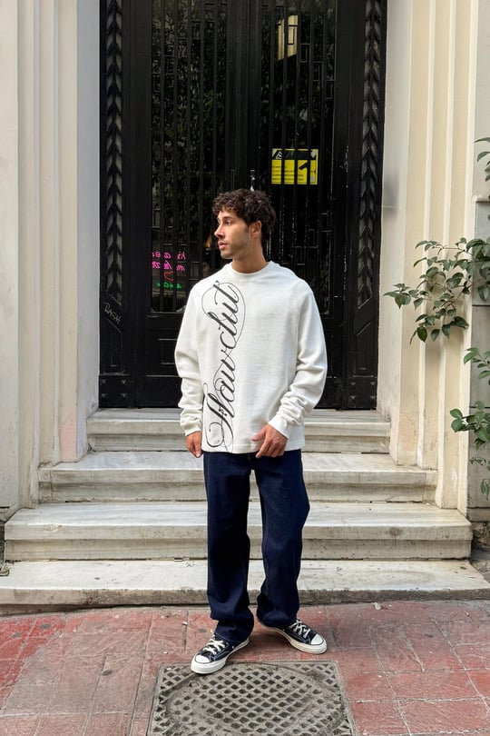 Flawclut Baskılı Sweatshirt Ekru
