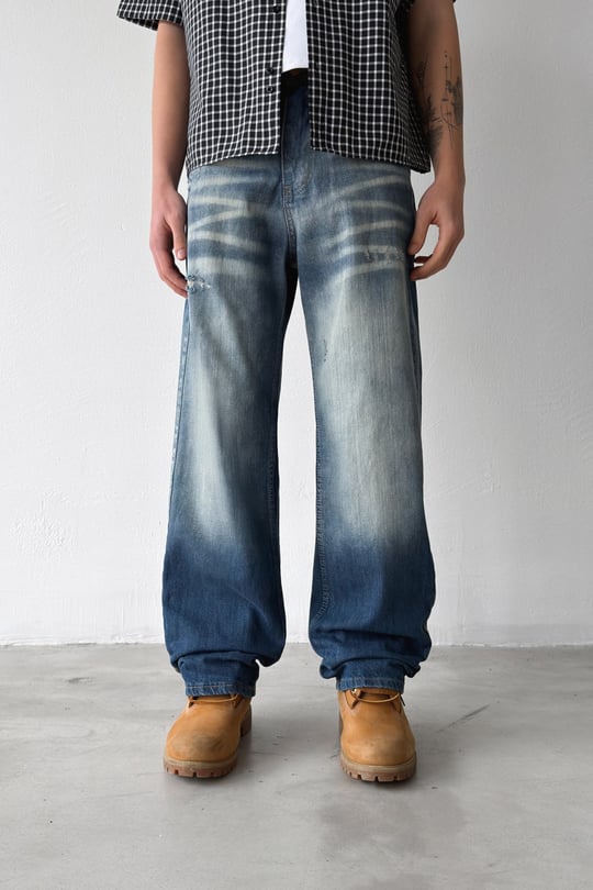 Lazer Soldurma Efektli Baggy Jean