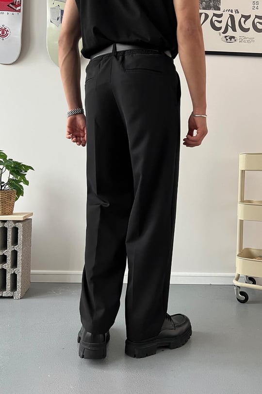 Old Money Extra Rahat Baggy Fit Kumaş Pantolon Siyah