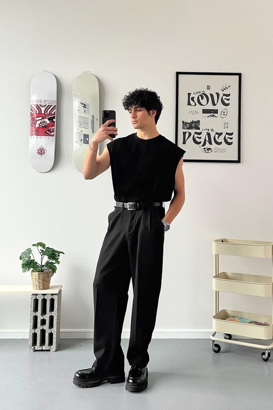 Old Money Extra Rahat Baggy Fit Kumaş Pantolon Siyah