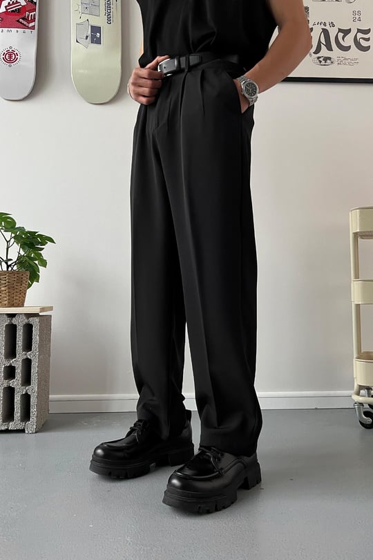 Old Money Extra Rahat Baggy Fit Kumaş Pantolon Siyah