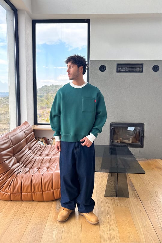 Ön Cep Detay Sweatshirt Yeşil