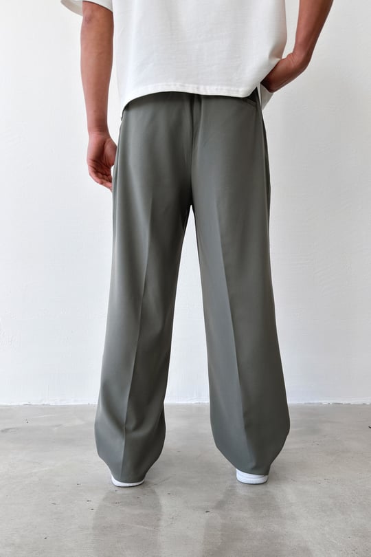 Pileli Baggy Fit Kumaş Açık Yeşil Pantolon