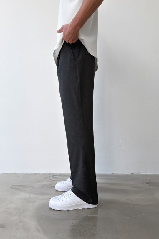 Pileli Baggy Fit Kumaş Antrasit Pantolon