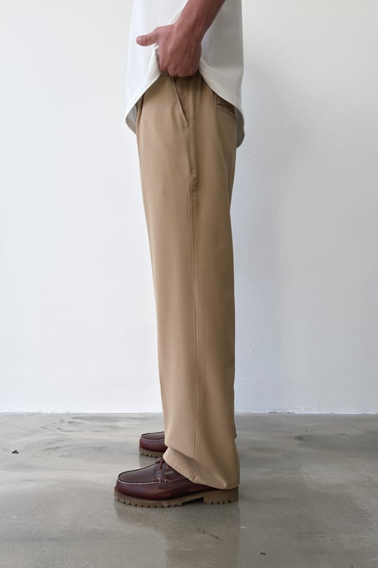 Pileli Baggy Fit Kumaş Vizon Pantolon