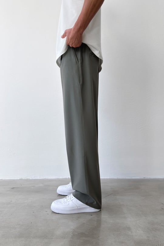 Pileli Baggy Fit Kumaş Açık Yeşil Pantolon