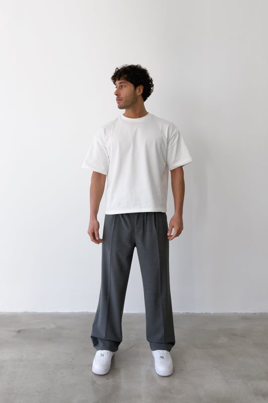 Pileli Baggy Fit Kumaş Koyu Gri Pantolon