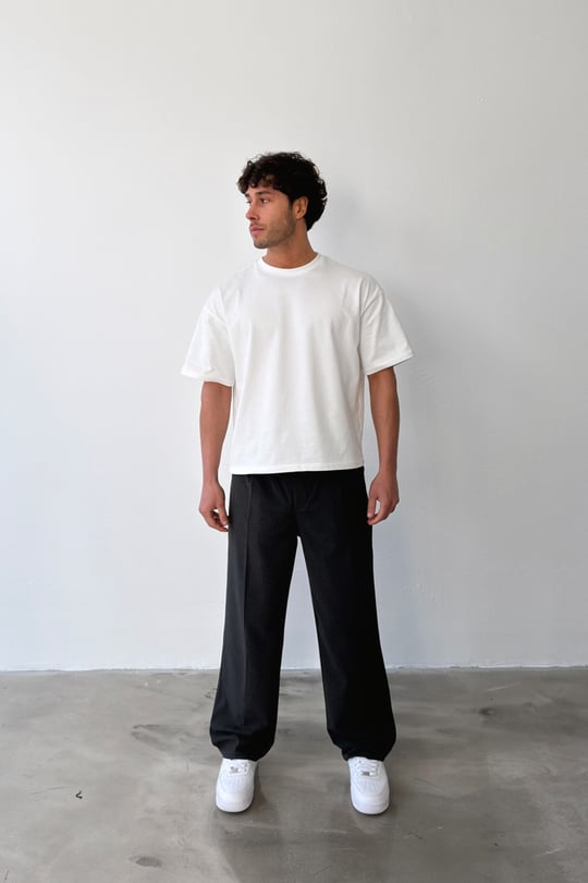 Pileli Baggy Fit Kumaş Antrasit Pantolon