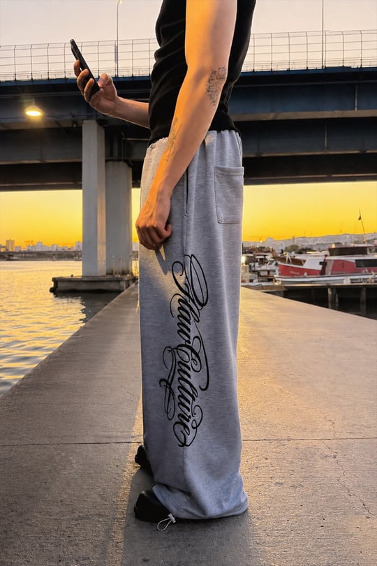 Script Ayarlanabilir Gri Melanj Baggy Eşofman Altı