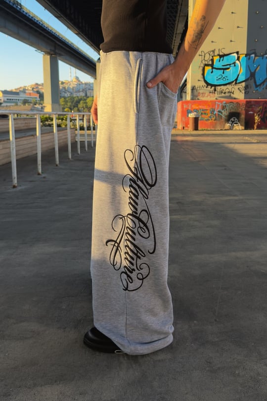 Script Ayarlanabilir Gri Melanj Baggy Eşofman Altı