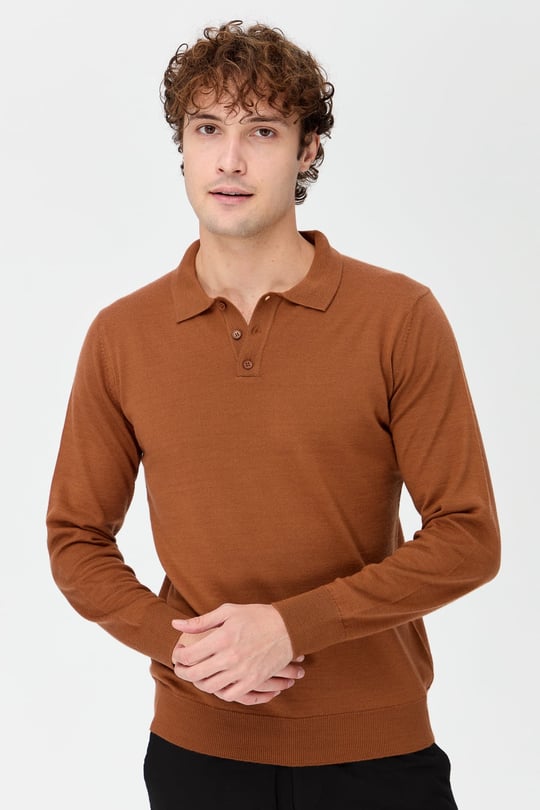 Mens Basic Polo Neck Knitwear Sweater K.Coffee