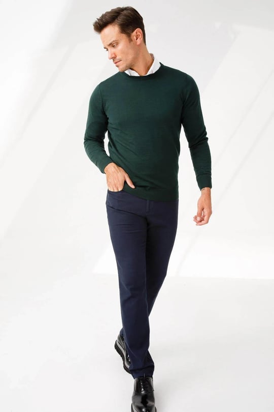 Erkek Basic Sıfır Yaka İnce Triko Kazak Yeşil