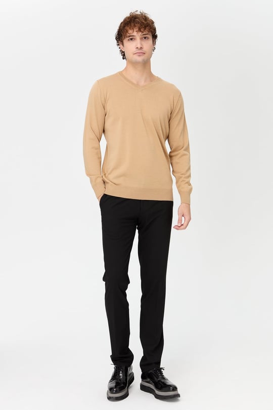 Mens Basic V Neck Knitwear Sweater S.Brown