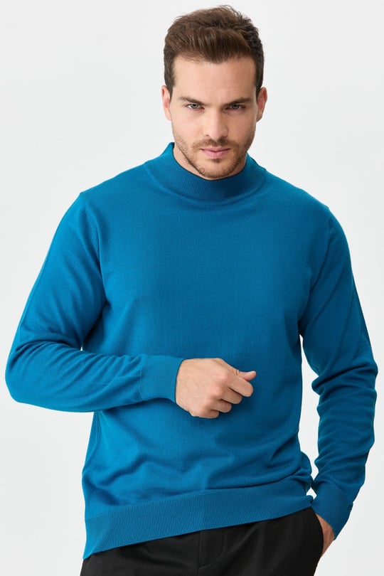 Mens Basic Mock-Turtleneck Sweater A.Blue