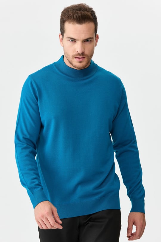 Mens Basic Mock-Turtleneck Sweater A.Blue