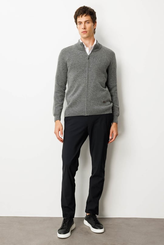 Erkek Dik Yaka Basic Yün Triko Mont Füme