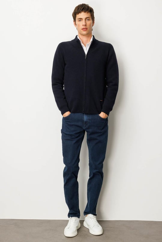 Erkek Dik Yaka Basic Yün Triko Mont K.Lacivert