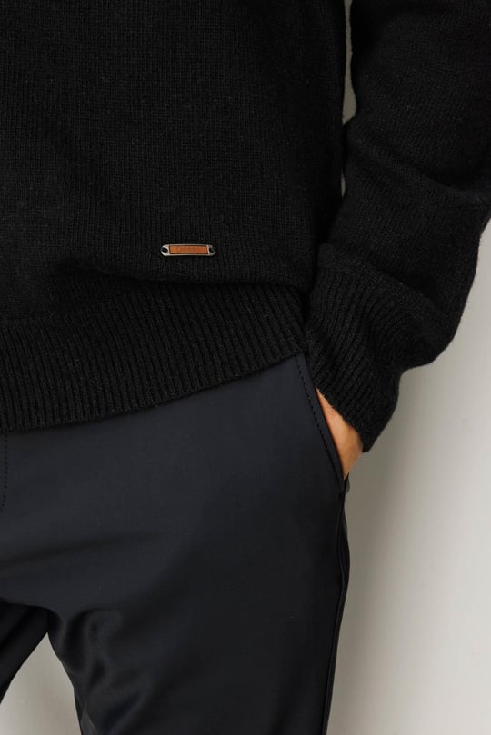 Erkek Dik Yaka Basic Yün Triko Mont Siyah