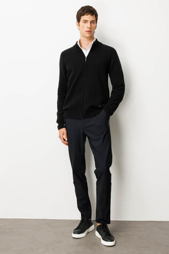 Erkek Dik Yaka Basic Yün Triko Mont Siyah