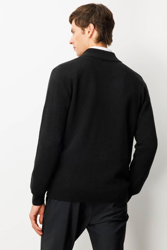 Erkek Dik Yaka Basic Yün Triko Mont Siyah